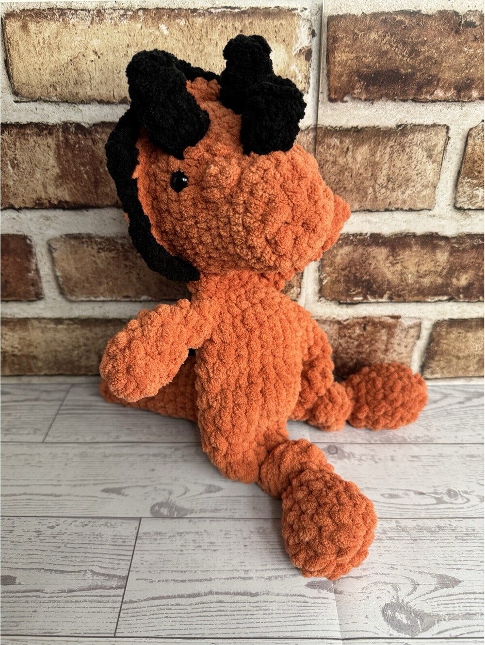 Handmade Crocheted Orange Triceratops Dinosaur Plush Lovey Toy AMIGARUMI 12-14”